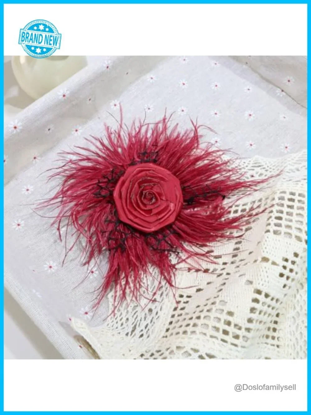 Feather Rose Hair Clip Brooch Pin Elegant Updo Accessory 7.08 Inch